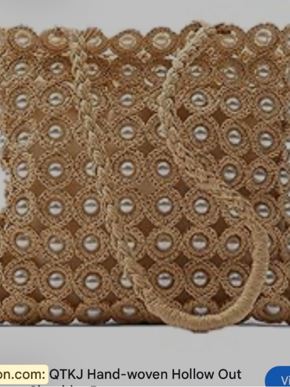 Haute Hippie Tote Hand-Woven Hollow-Out Straw Shoulder Bag with Pearls - Tan